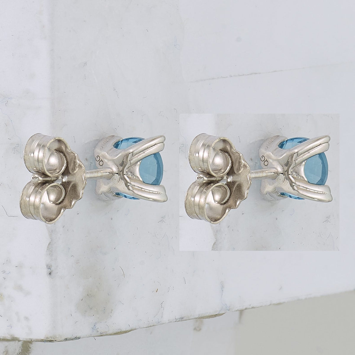 Round Blue Topaz Stud Earrings in Sterling Silver, 5mm - Sophia Jewelers