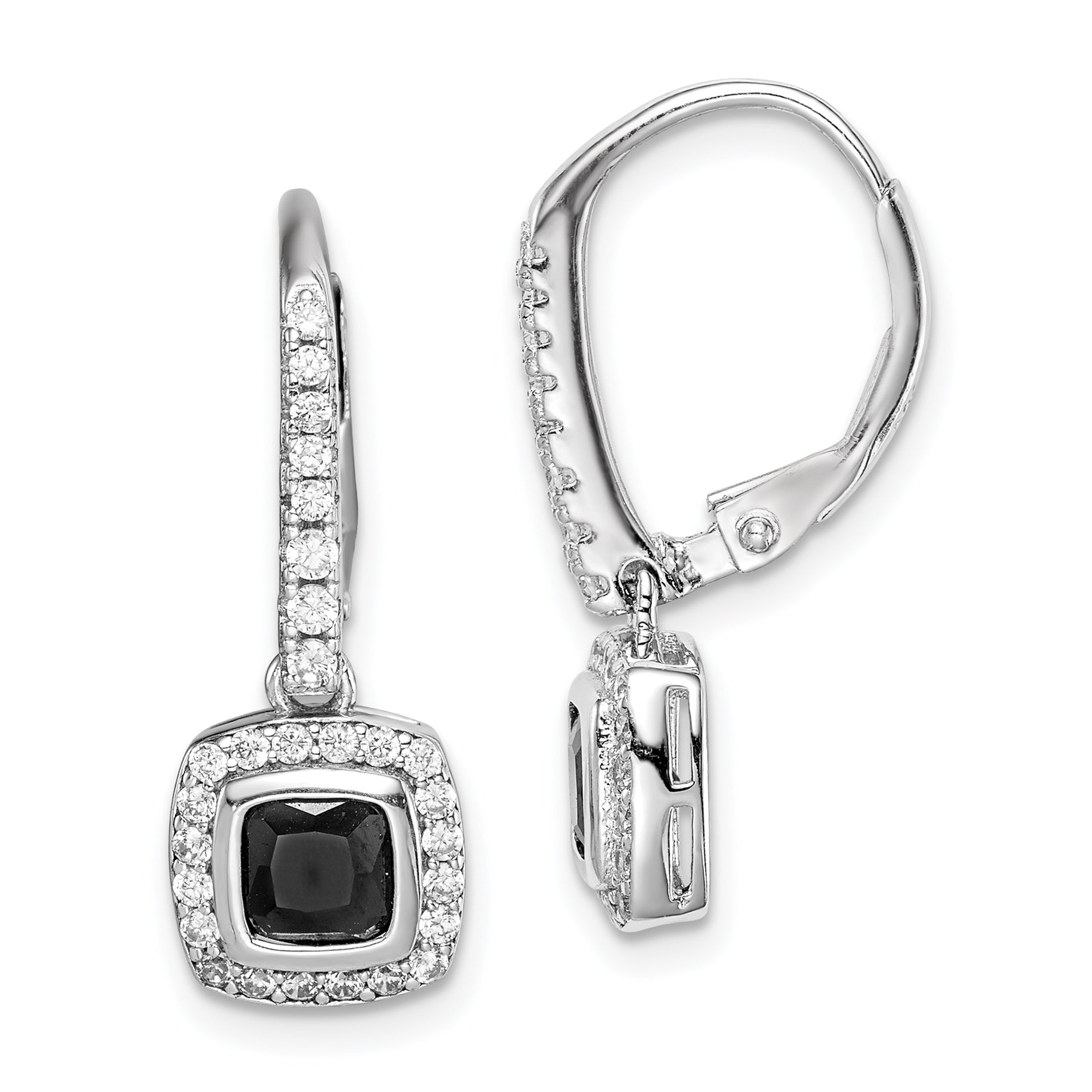 Sterling Silver Rhodium-plated Black & White CZ Halo Leverback Earrings Main image