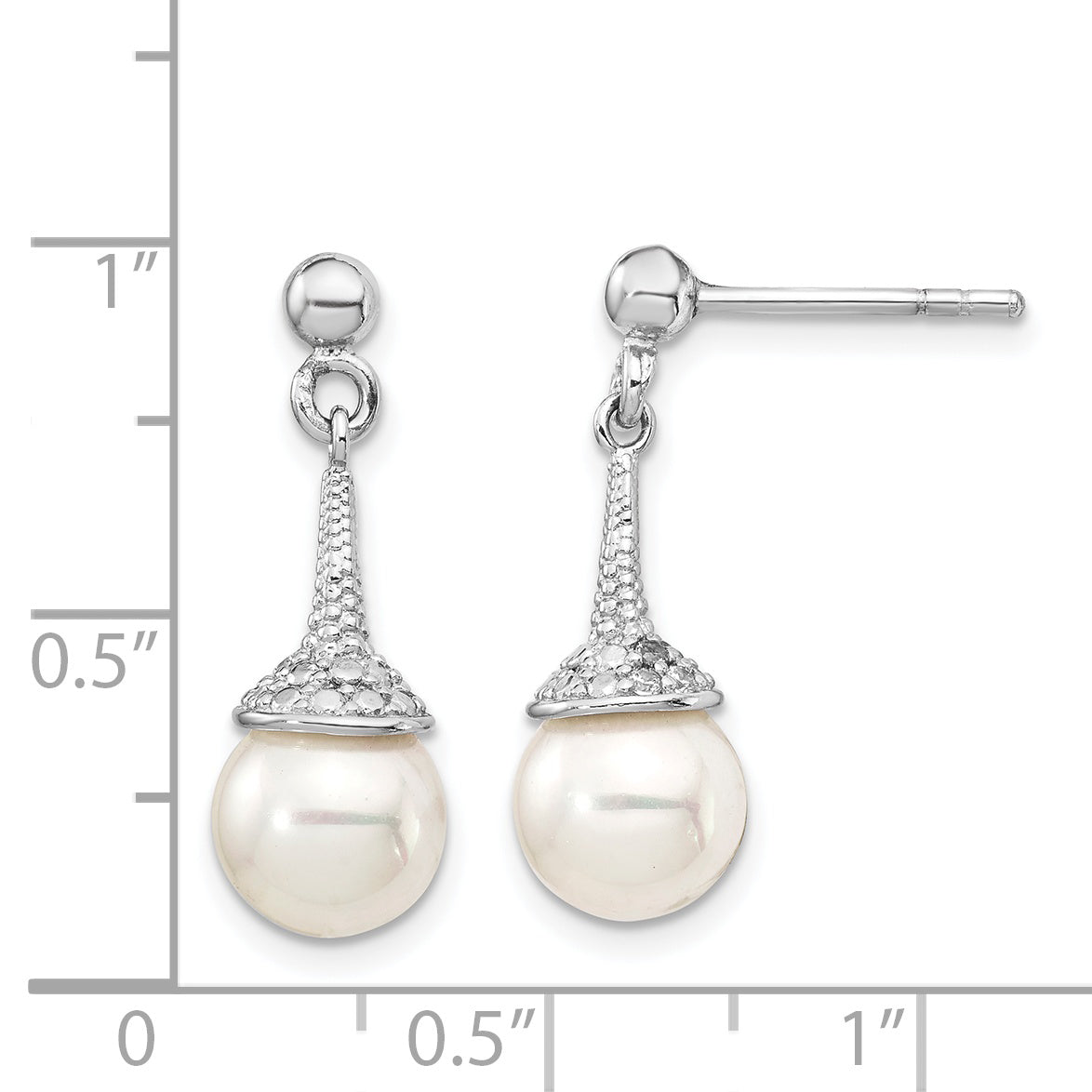Sterling Silver Rhodium-plated CZ and Imitation Shell Pearl Dangle Earrings