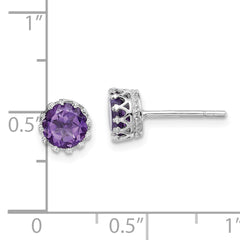 Sterling Silver Rhodium-plated 6mm Polished Amethyst Post Earrings