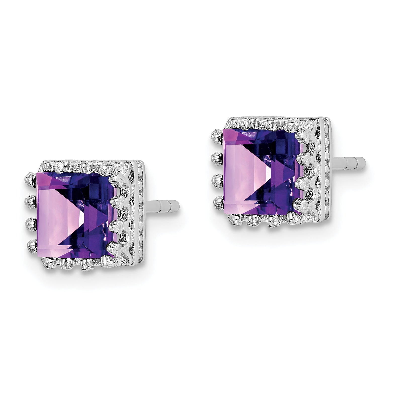 Sterling Silver Rhodium-plated 6mm Polished Amethyst Post Earrings Secondary image