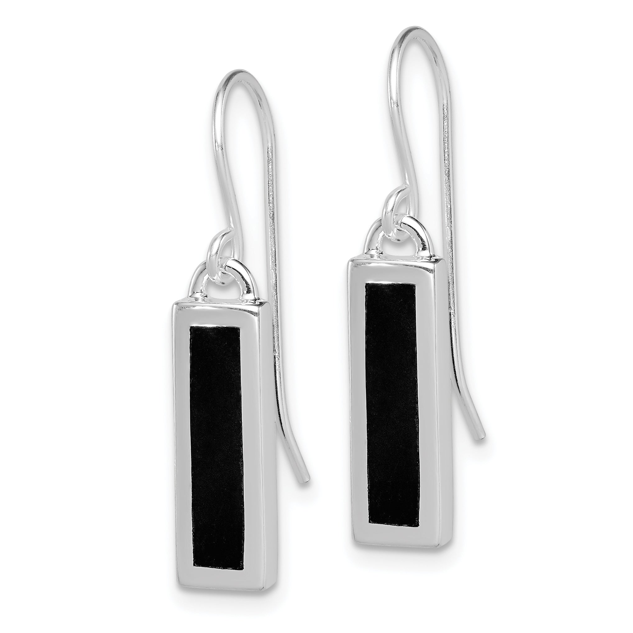 Sterling Silver Rhodium-plated Polished Onyx Bar Dangle Earrings Secondary image