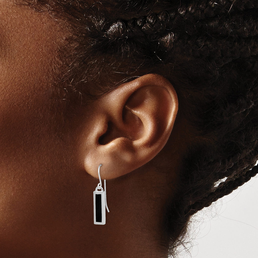 Onyx Bar Dangle Earrings in Sterling Silver, 3x13mm - Sophia Jewelers