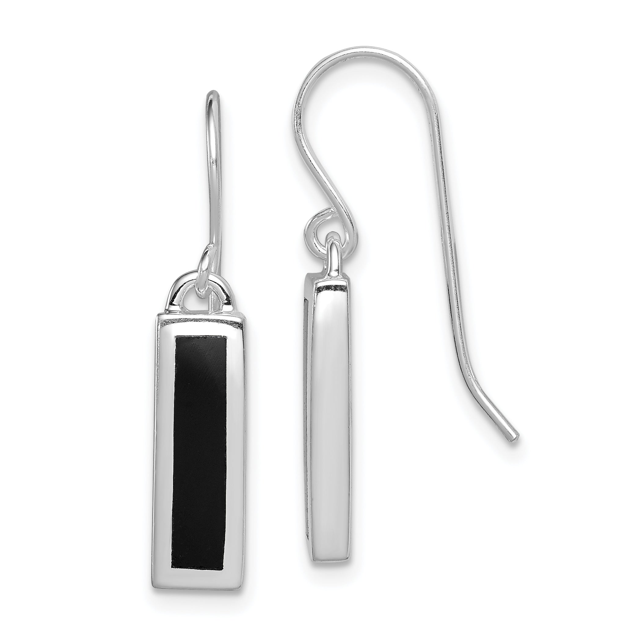 Sterling Silver Rhodium-plated Polished Onyx Bar Dangle Earrings Main image