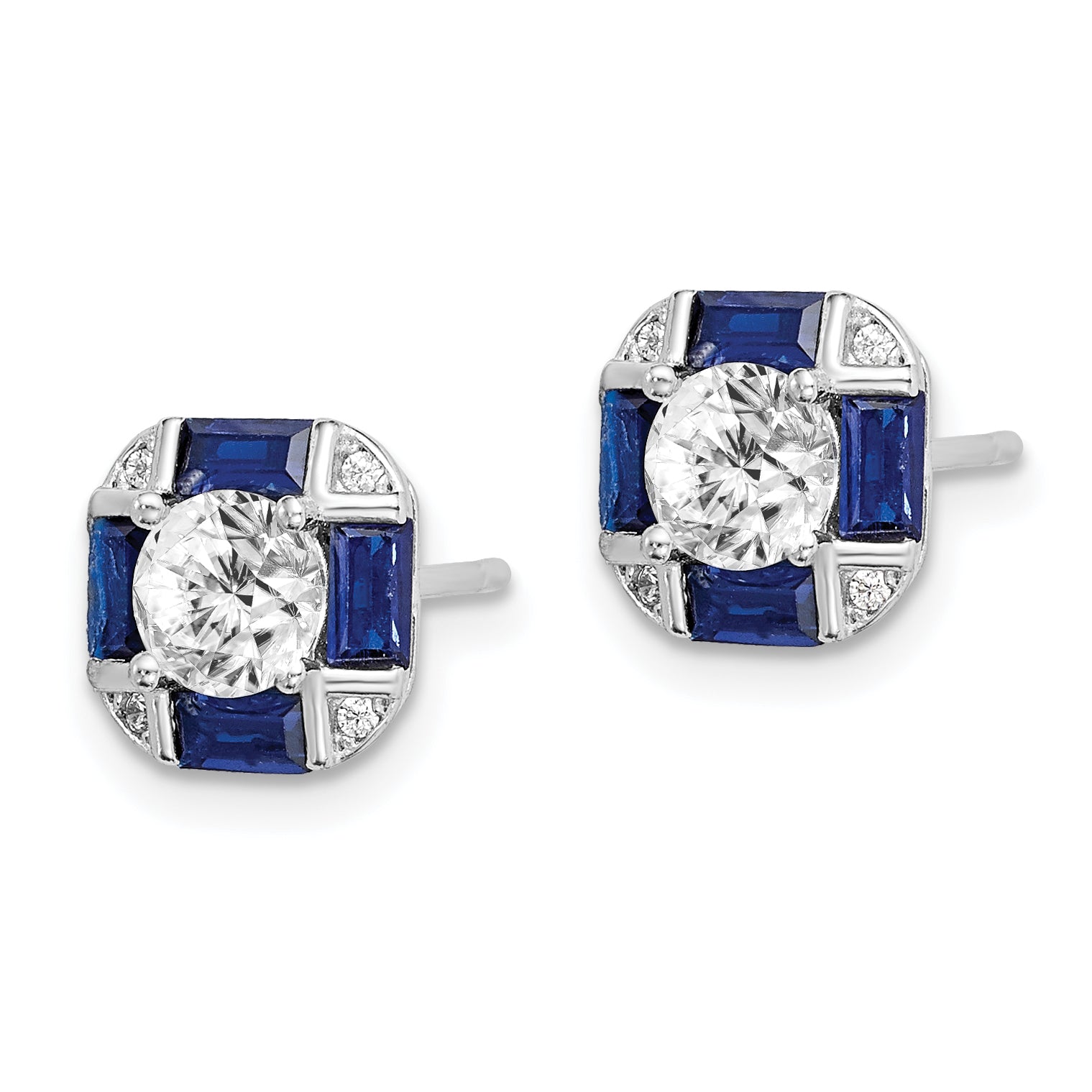 Sterling Silver Rhodium-plated CZ and Lab Created Blue Spinel Earrings Secondary image