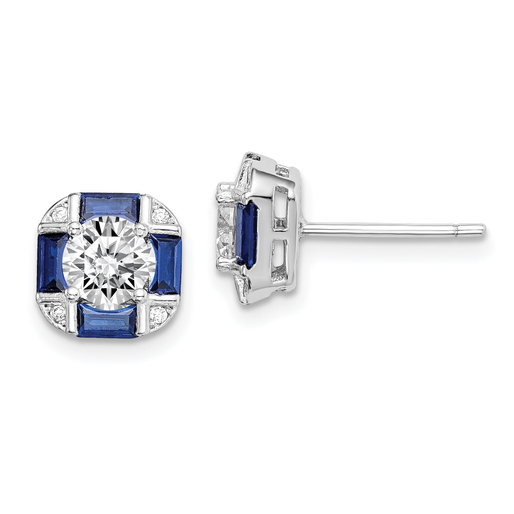 Sterling Silver Rhodium-plated CZ and Lab Created Blue Spinel Earrings Main image