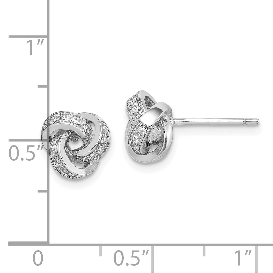 Sterling Silver Rhodium-plated Polished CZ Love Knot Post Earrings