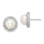 Sterling Silver Rhodium-plated 8-9mm White Button Freshwater Cultured Pearl and CZ Post Earrings