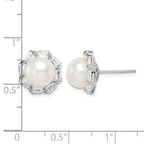 Baguette Halo Freshwater Pearl & Cubic Zirconia Stud Earrings in Sterling Silver - Sophia Jewelers