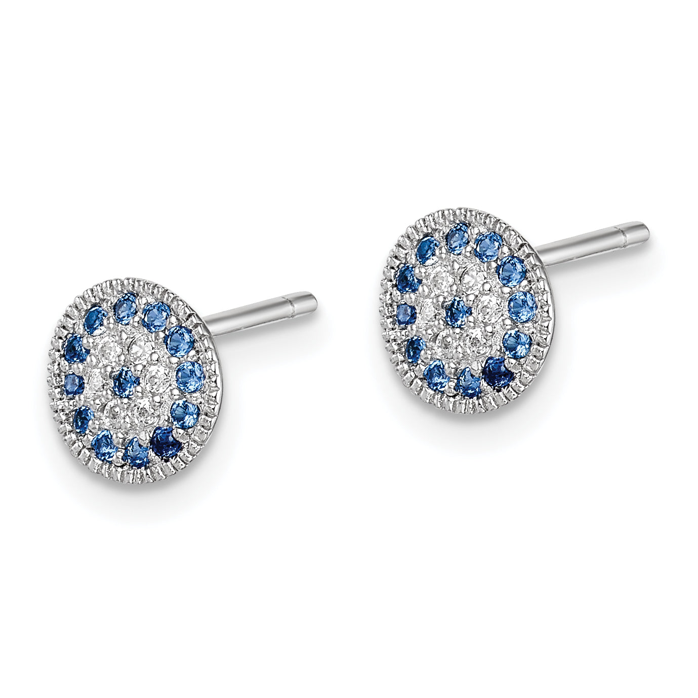 Sterling Silver Rhodium plated Blue Spinel and Clear CZ Post Earrings Secondary image