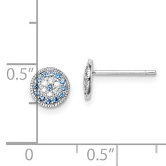 Sterling Silver Rhodium plated Blue Spinel and Clear CZ Post Earrings