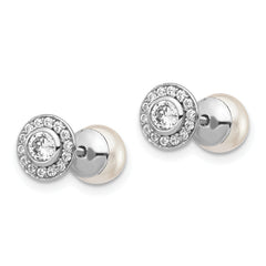Sterling Silver Rhodium-plated Polished White 5-6mm Mother of Pearl & CZ Halo Reversible Post Earrings