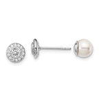Sterling Silver Rhodium-plated Polished White 5-6mm Mother of Pearl & CZ Halo Reversible Post Earrings