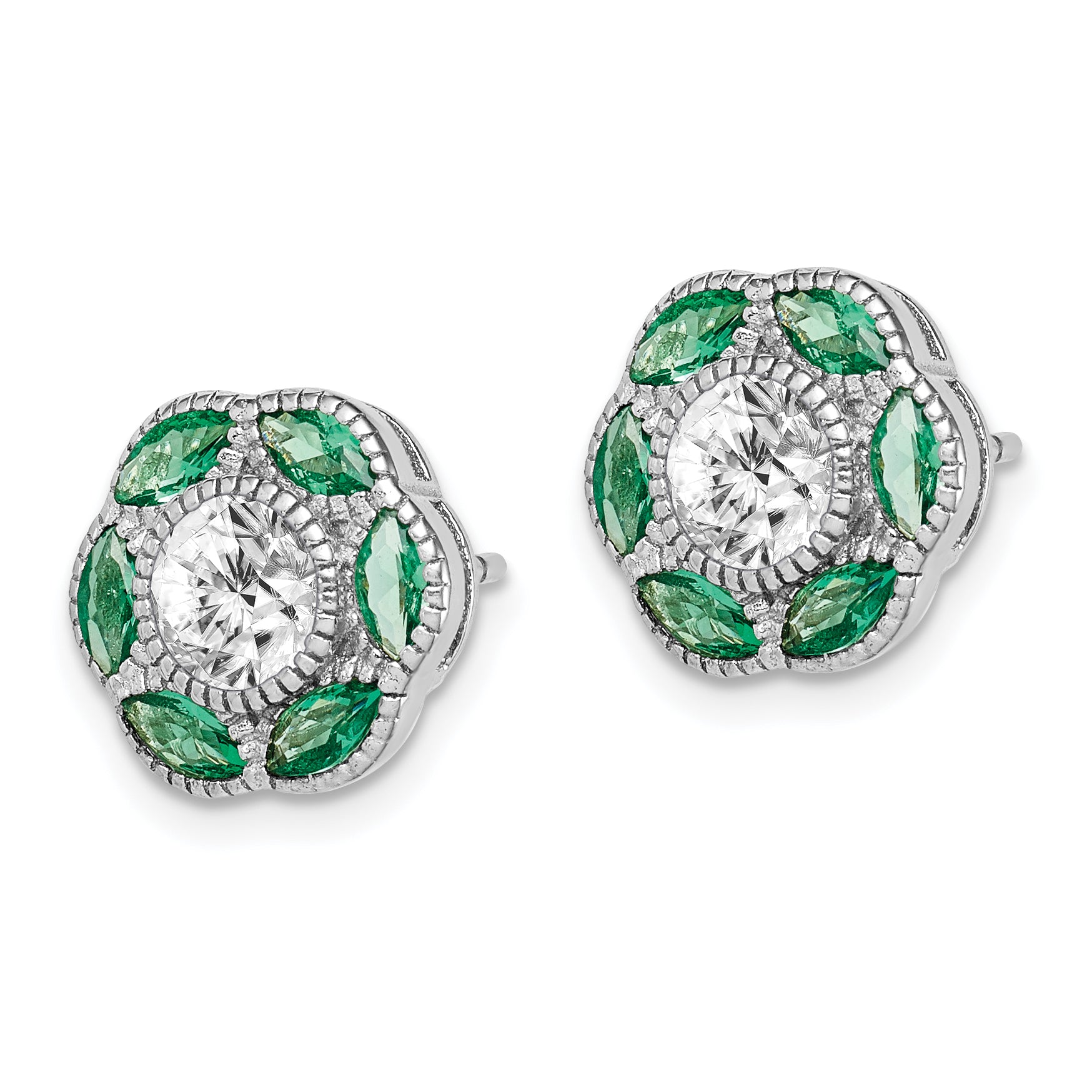 Sterling Silver Rhodium-plated Lab Cr. Green Spineland CZ Earrings