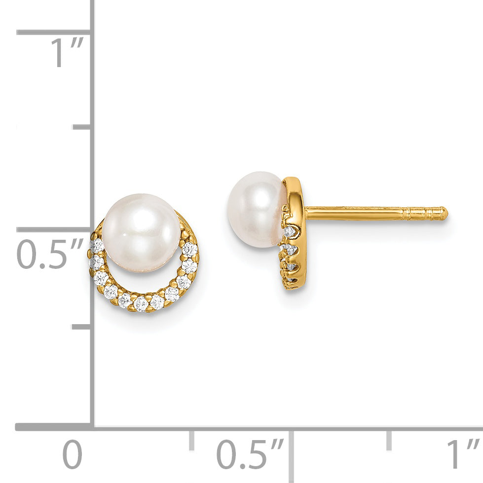 Sterling Silver Gold-tone w/ FW Cultured Pearl and CZ Earrings