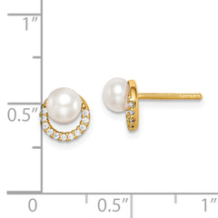 Sterling Silver Gold-tone w/ FW Cultured Pearl and CZ Earrings