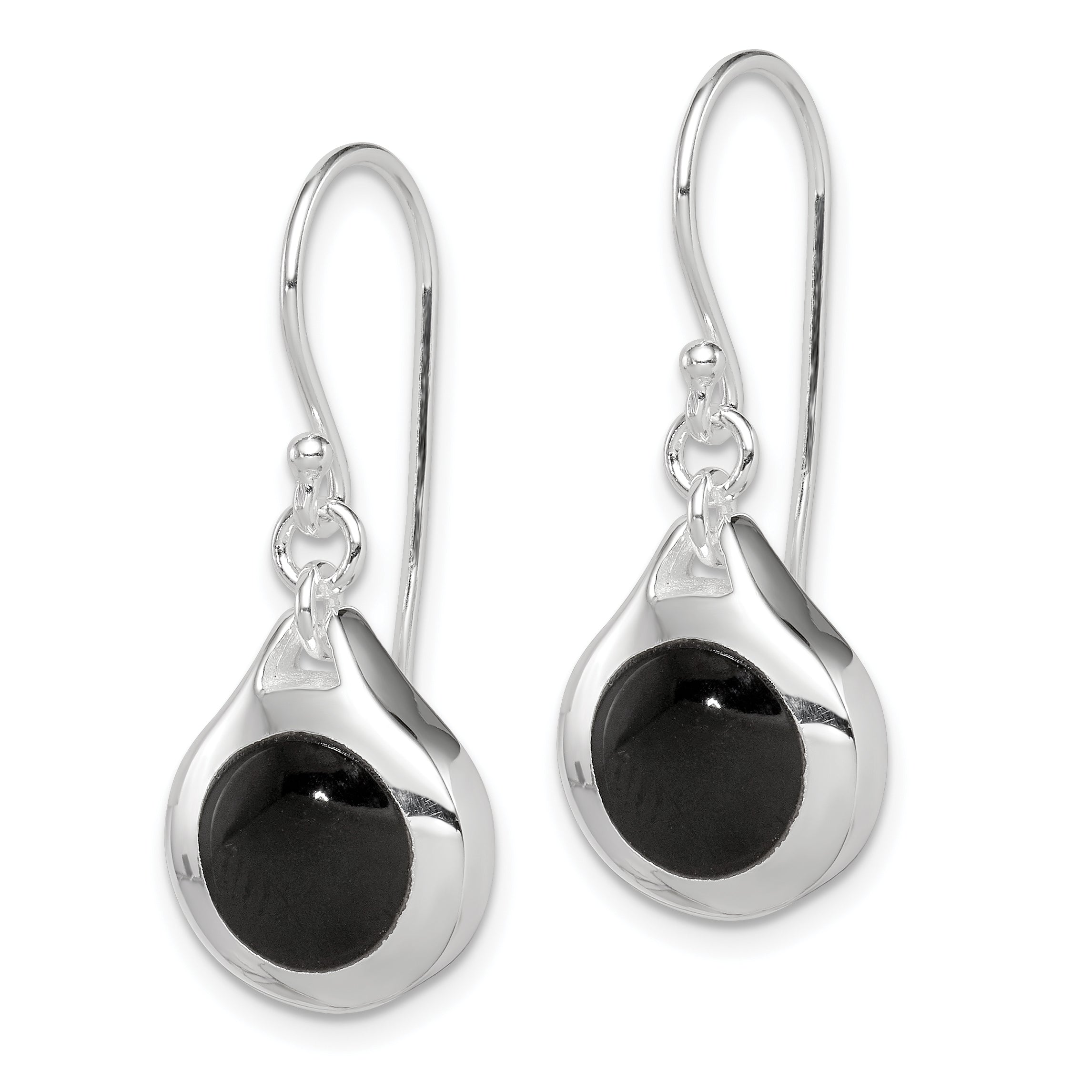 Sterling Silver Rhodium-plated Polished Onyx Teardrop Dangle Earrings Secondary image