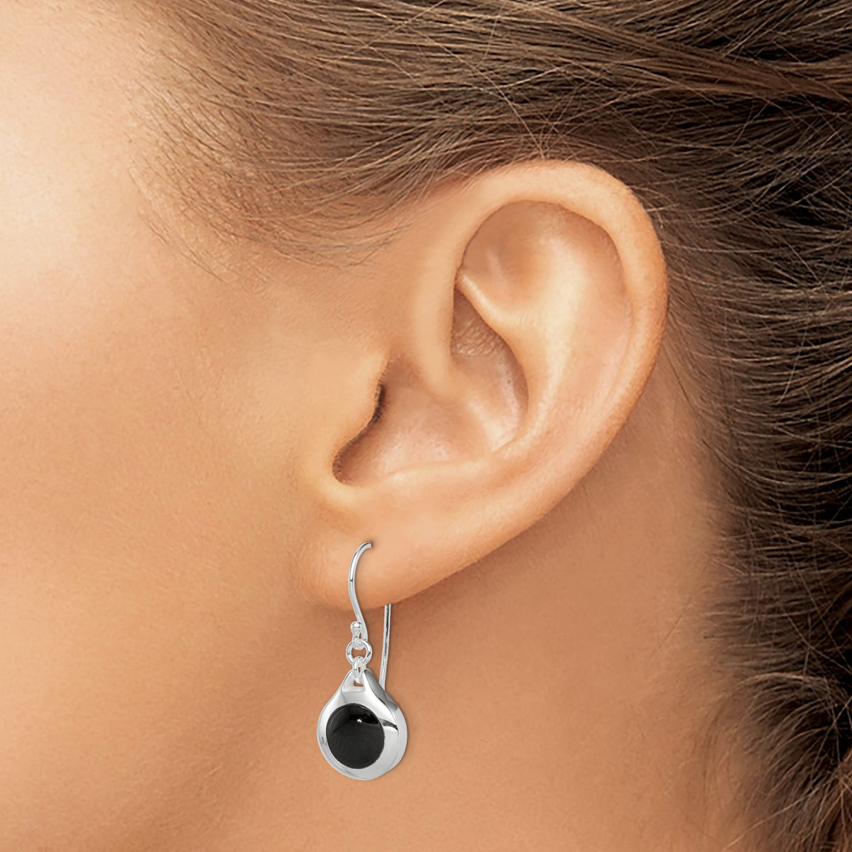 Onyx Teardrop Dangle Earrings in Sterling Silver, 8mm - Sophia Jewelers