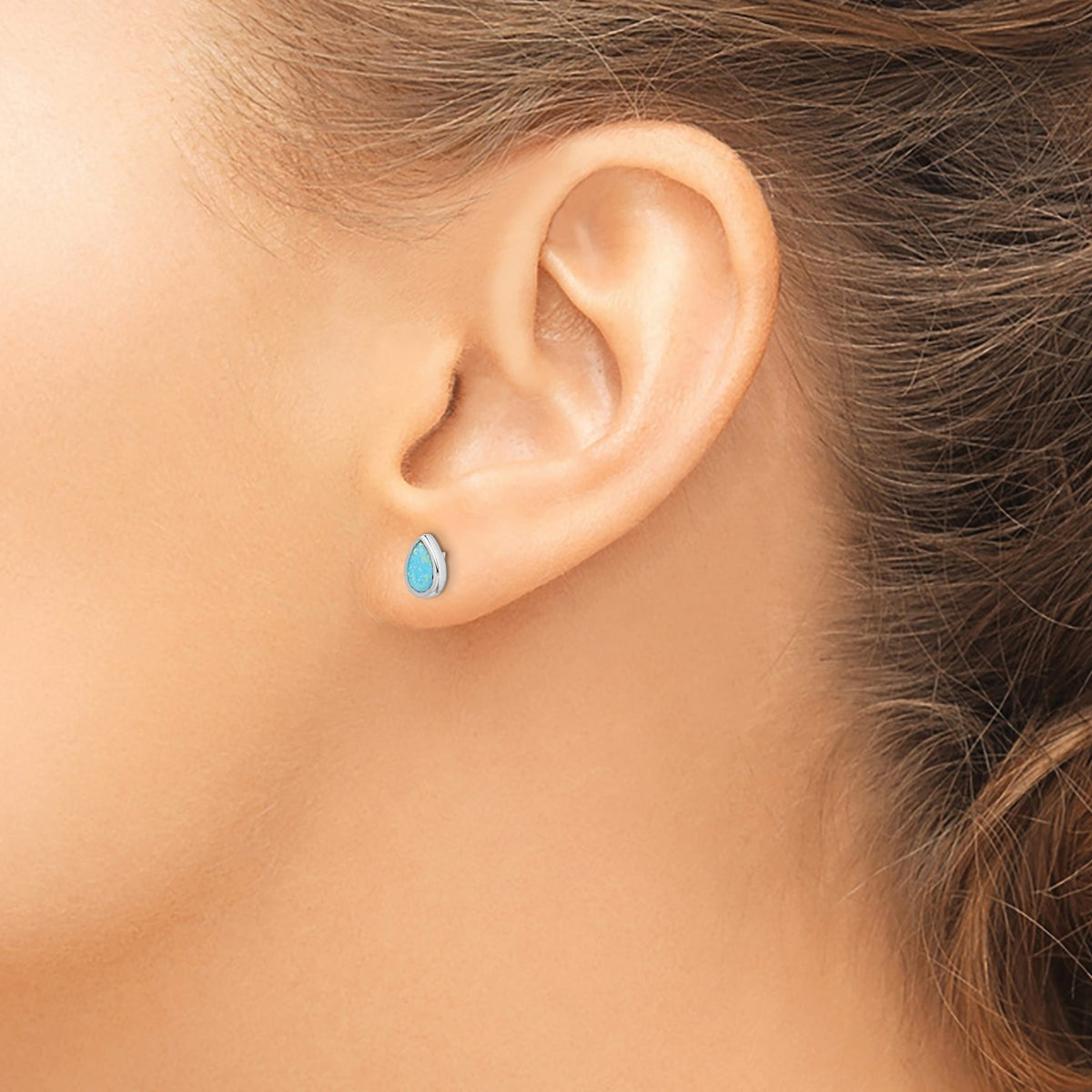 Blue Created Opal Teardrop Stud Earrings in Sterling Silver, 4x6mm - Sophia Jewelers