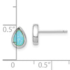 Sterling Silver RH-pltd Polished Blue Created Opal Teardrop Stud Earrings