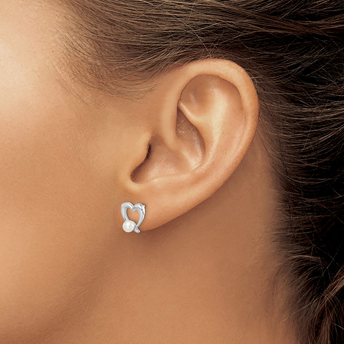 White Freshwater Pearl Heart Stud Earrings in Sterling Silver, 3-4mm - Sophia Jewelers