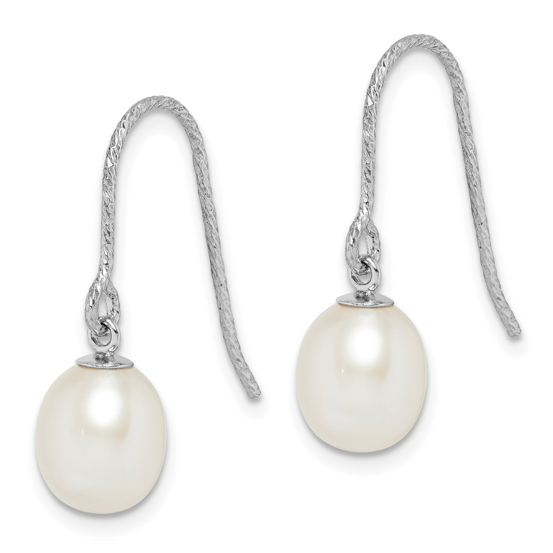 Sterling Silver Rhodium-plated Diamond-cut 6-7mm White Teardrop Freshwater Cultured Pearl Dangle Earrings Secondary image