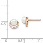 Sterling Silver Rose-tone w/ FW Cultured Pearl and CZ Earrings