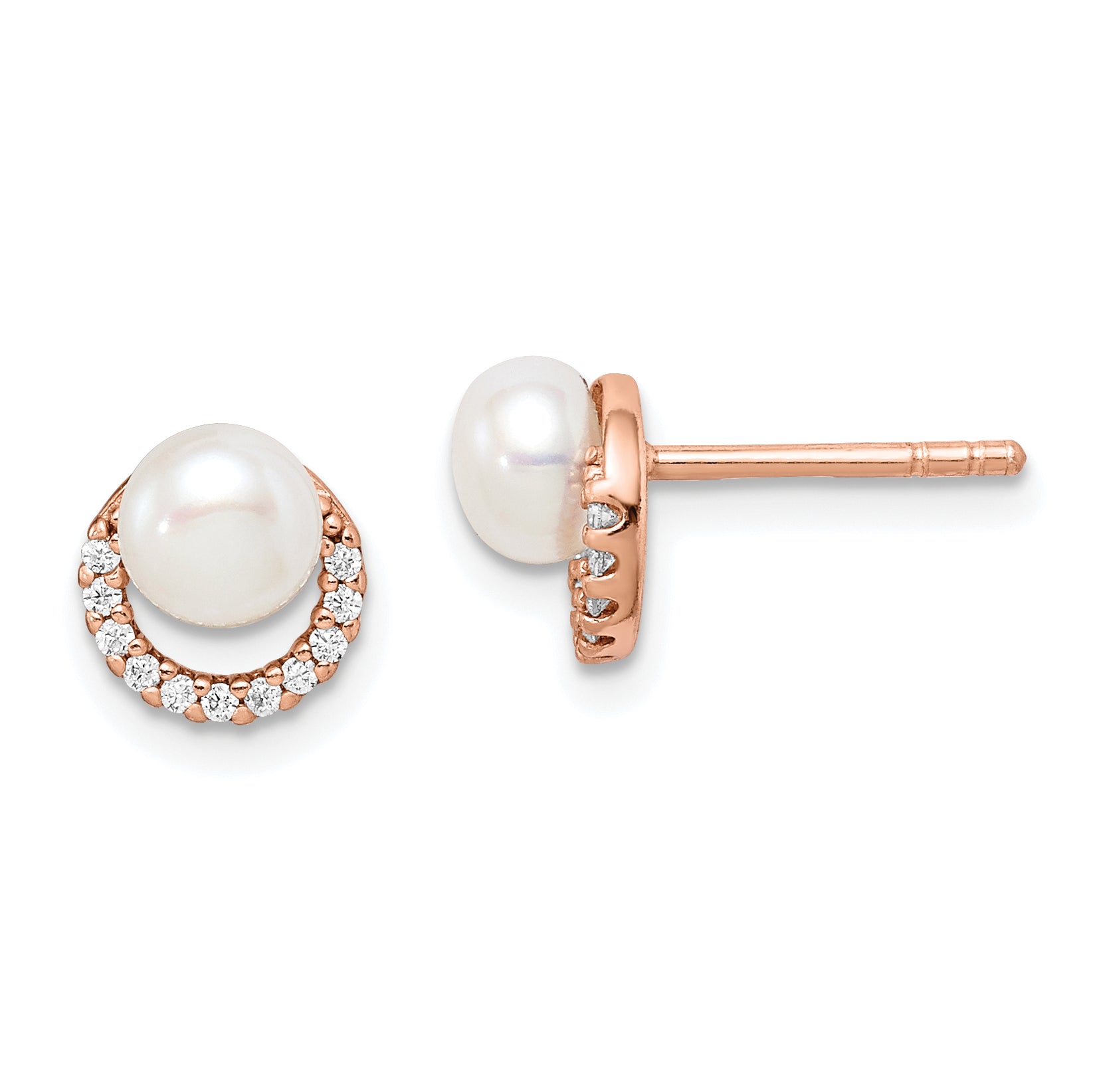 Sterling Silver Rose-tone w/ FW Cultured Pearl and CZ Earrings Main image