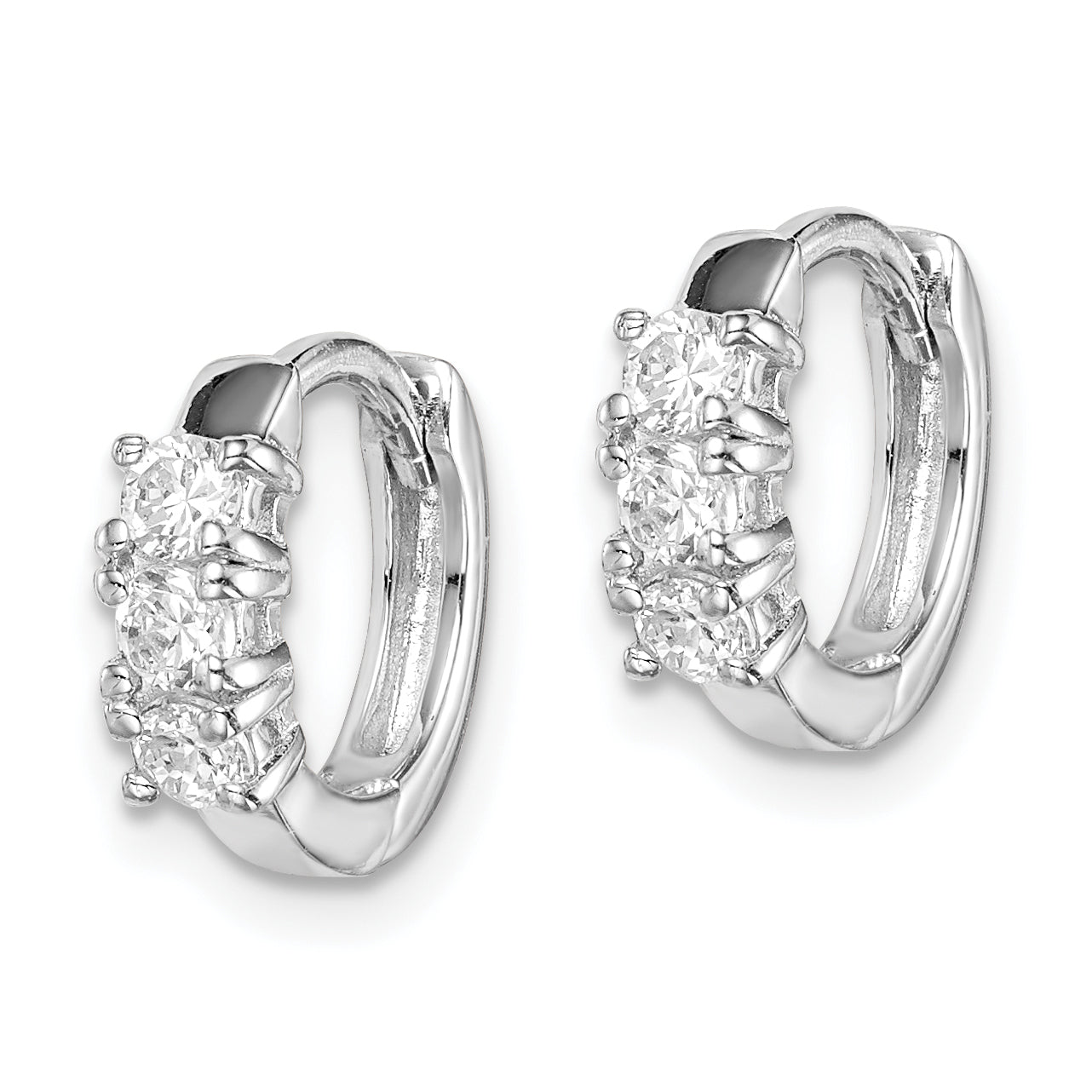Sterling Silver RH-plated 3-stone CZ 2x11mm Hinged Hoop Earrings Secondary image