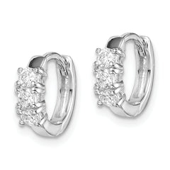 Sterling Silver RH-plated 3-stone CZ 2x11mm Hinged Hoop Earrings
