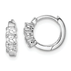 Sterling Silver RH-plated 3-stone CZ 2x11mm Hinged Hoop Earrings