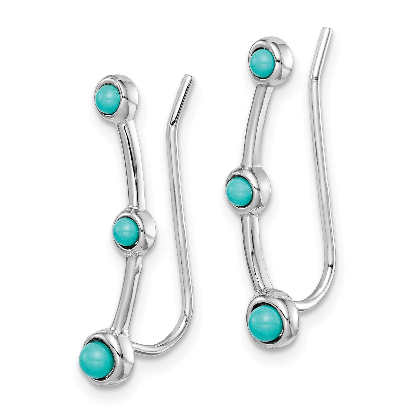 Sterling Silver Rhodium-plated Created Turquoise Ear Climber Earrings Secondary image