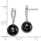Sterling Silver Rhodium-plated Faceted 10mm Onyx Post Dangle Earrings