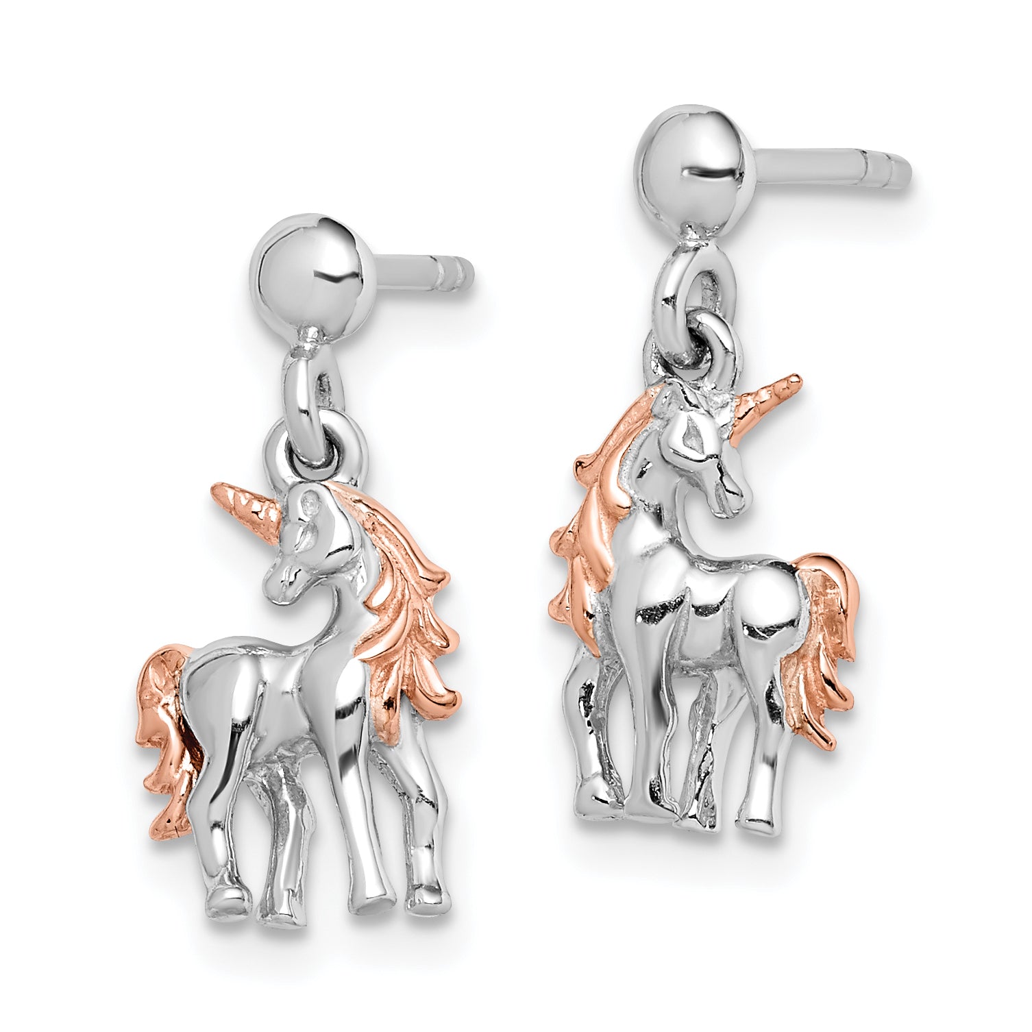 Sterling Silver Rhodium-plated Rose Gold-plated Unicorn Post Earrings Secondary image