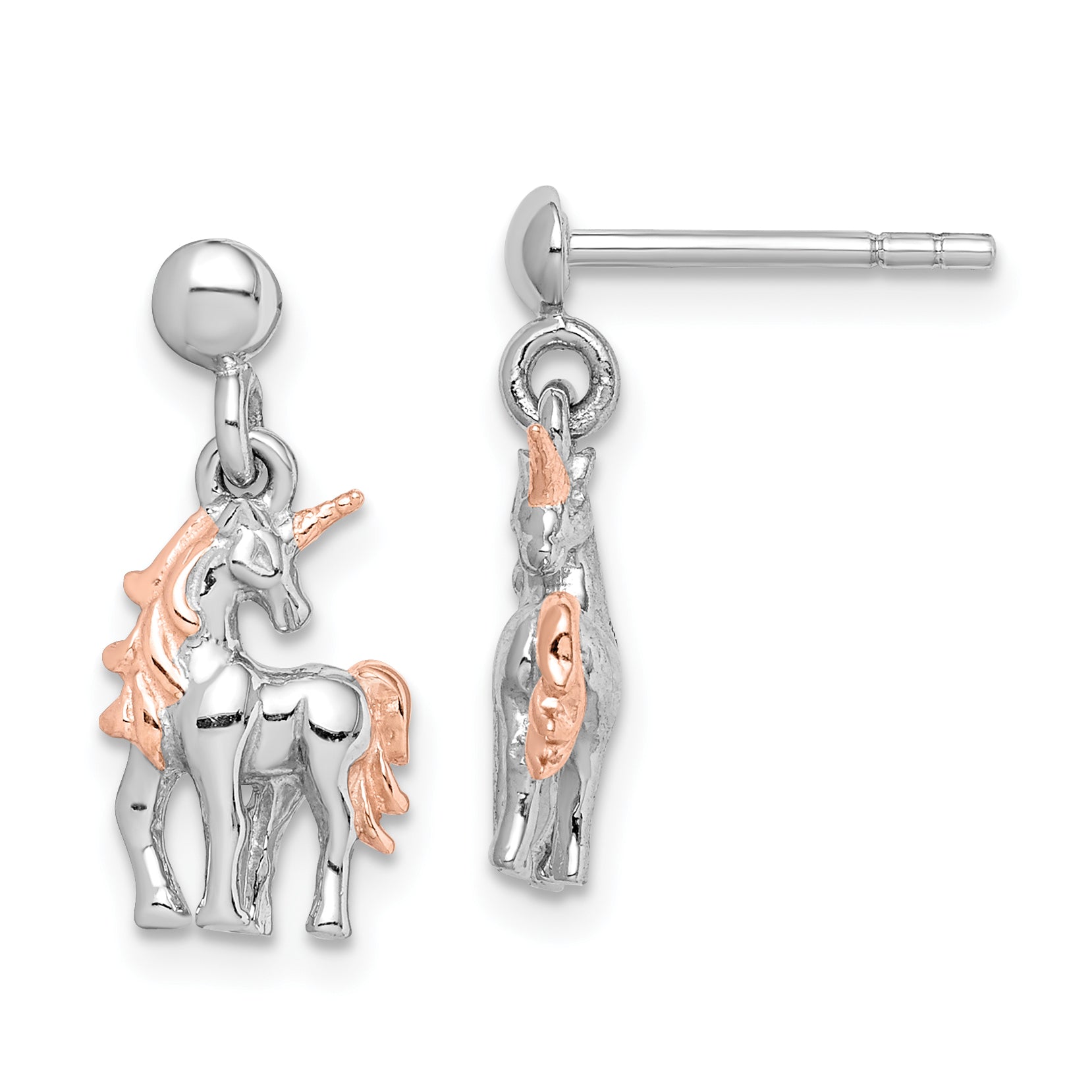 Sterling Silver Rhodium-plated Rose Gold-plated Unicorn Post Earrings Main image