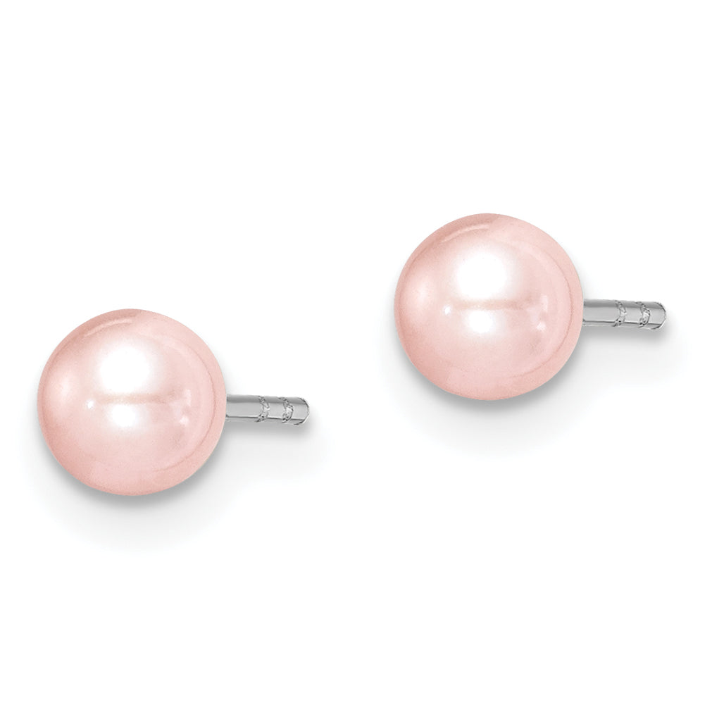 Sterling Silver Madi K Rhodium-plated 4-5mm Pink Round Freshwater Cultured Pearl Post Earrings Secondary image