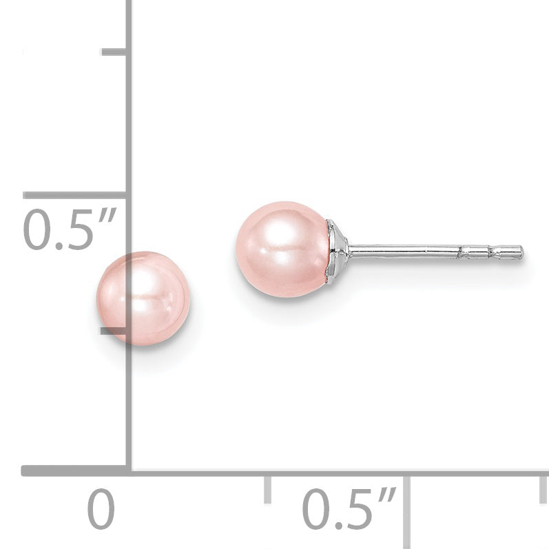 Sterling Silver Madi K Rhodium-plated 4-5mm Pink Round Freshwater Cultured Pearl Post Earrings