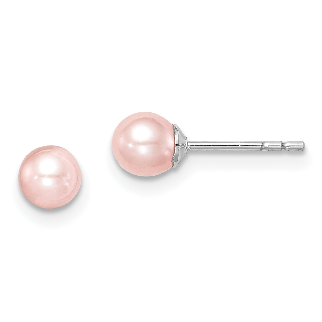 Sterling Silver Madi K Rhodium-plated 4-5mm Pink Round Freshwater Cultured Pearl Post Earrings Main image