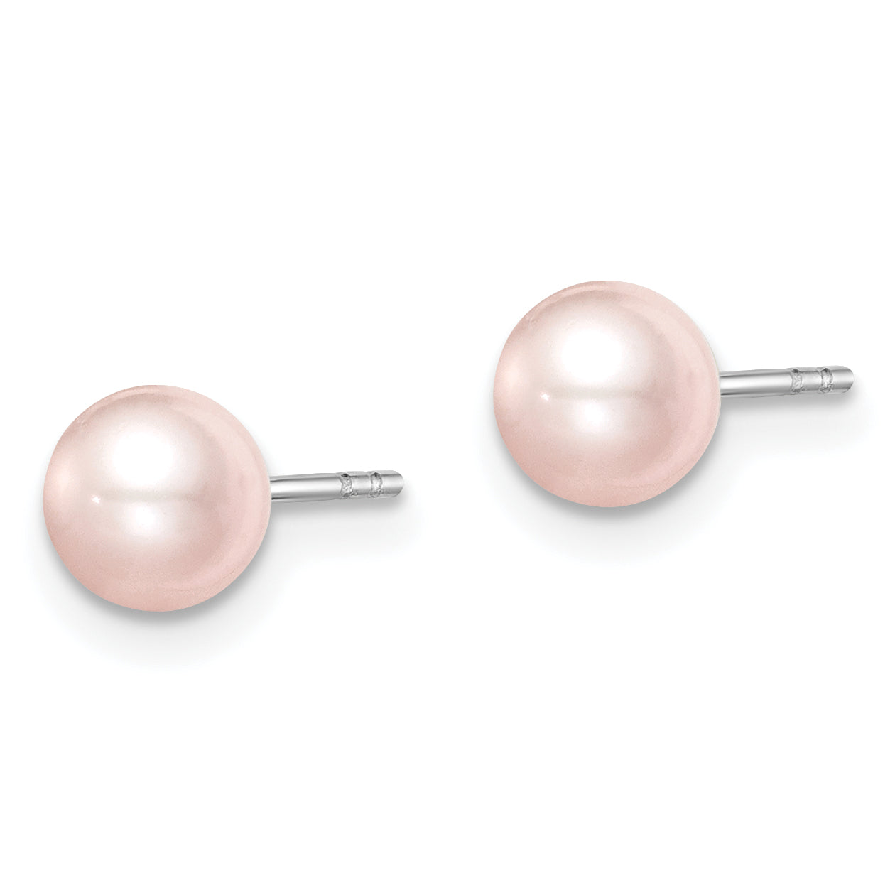 Sterling Silver Madi K Rhodium-plated 5-6mm Pink Round Freshwater Cultured Pearl Post Earrings Secondary image