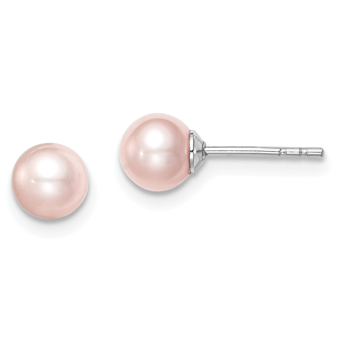 Sterling Silver Madi K Rhodium-plated 5-6mm Pink Round Freshwater Cultured Pearl Post Earrings Main image