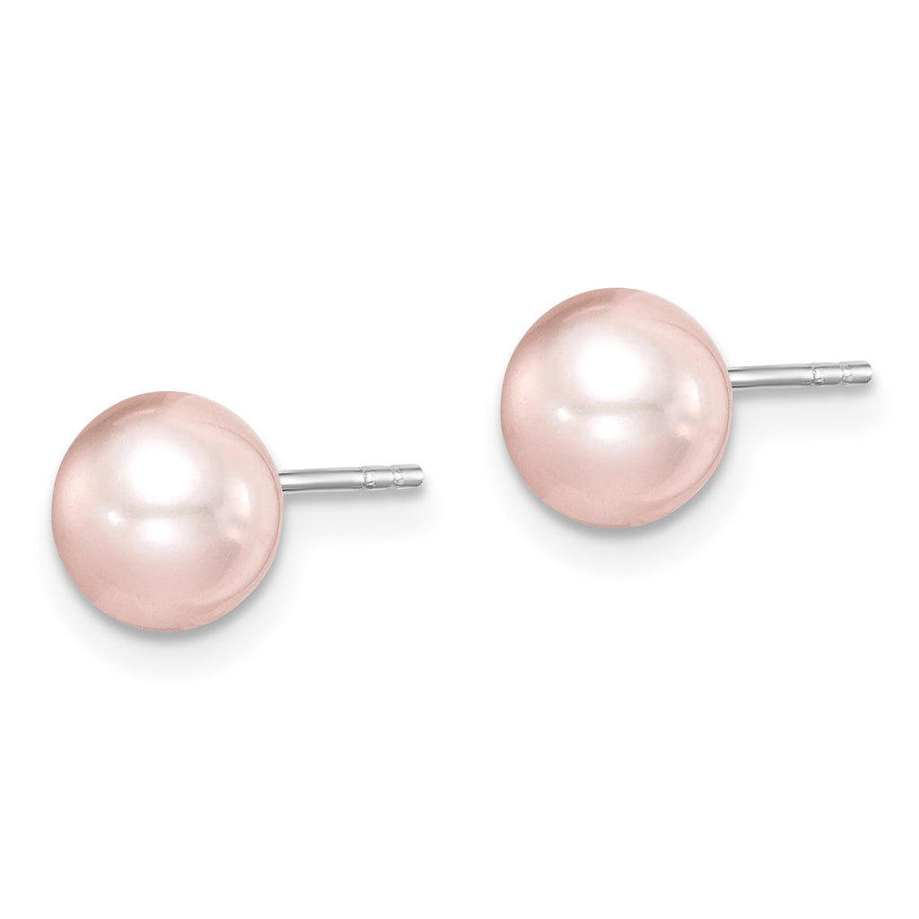 Sterling Silver Rhodium-Plated 6-7mm Pink Freshwater Cultured Pearl Stud Earrings