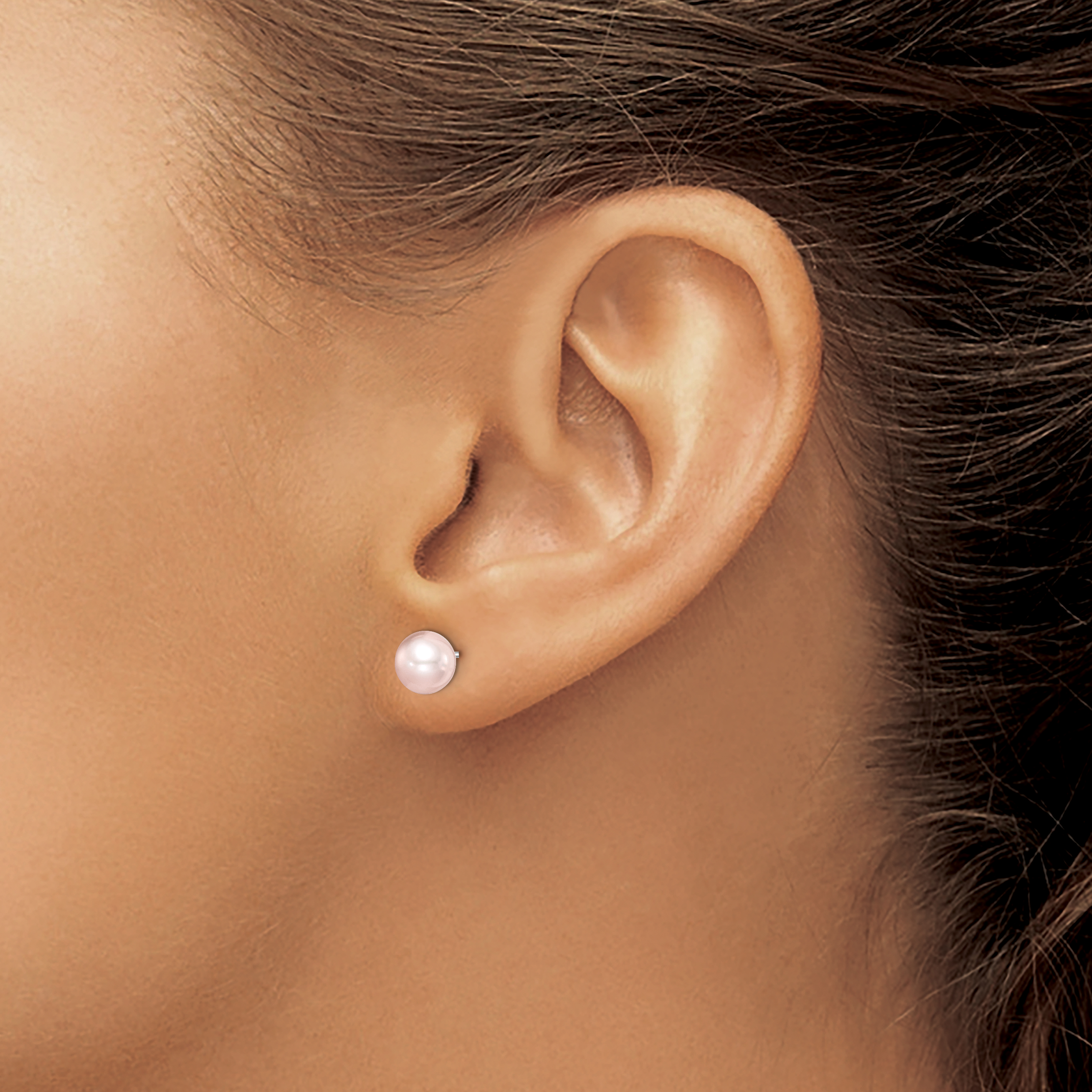 Sterling Silver Rhodium-Plated 6-7mm Pink Freshwater Cultured Pearl Stud Earrings