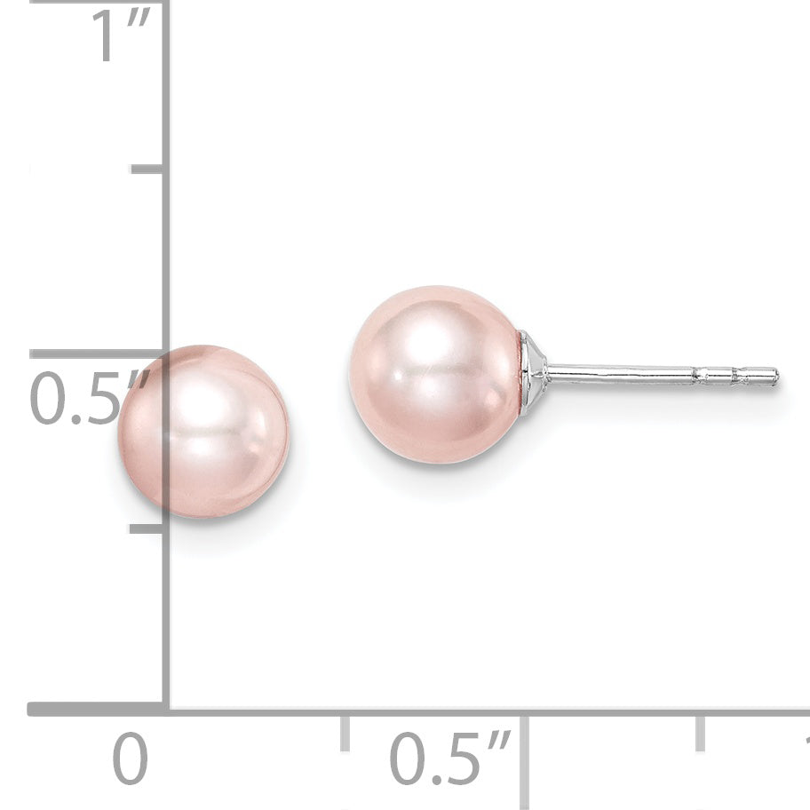 Sterling Silver Rhodium-Plated 6-7mm Pink Freshwater Cultured Pearl Stud Earrings