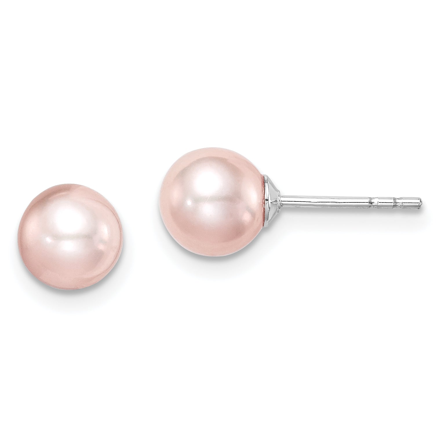 Sterling Silver Rhodium-Plated 6-7mm Pink Freshwater Cultured Pearl Stud Earrings Main image