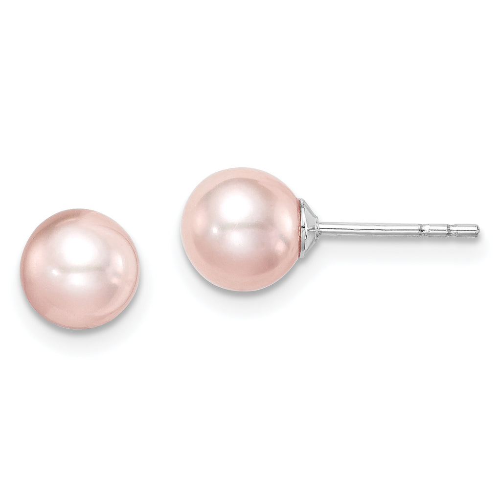 Sterling Silver Rhodium-Plated 6-7mm Pink Freshwater Cultured Pearl Stud Earrings