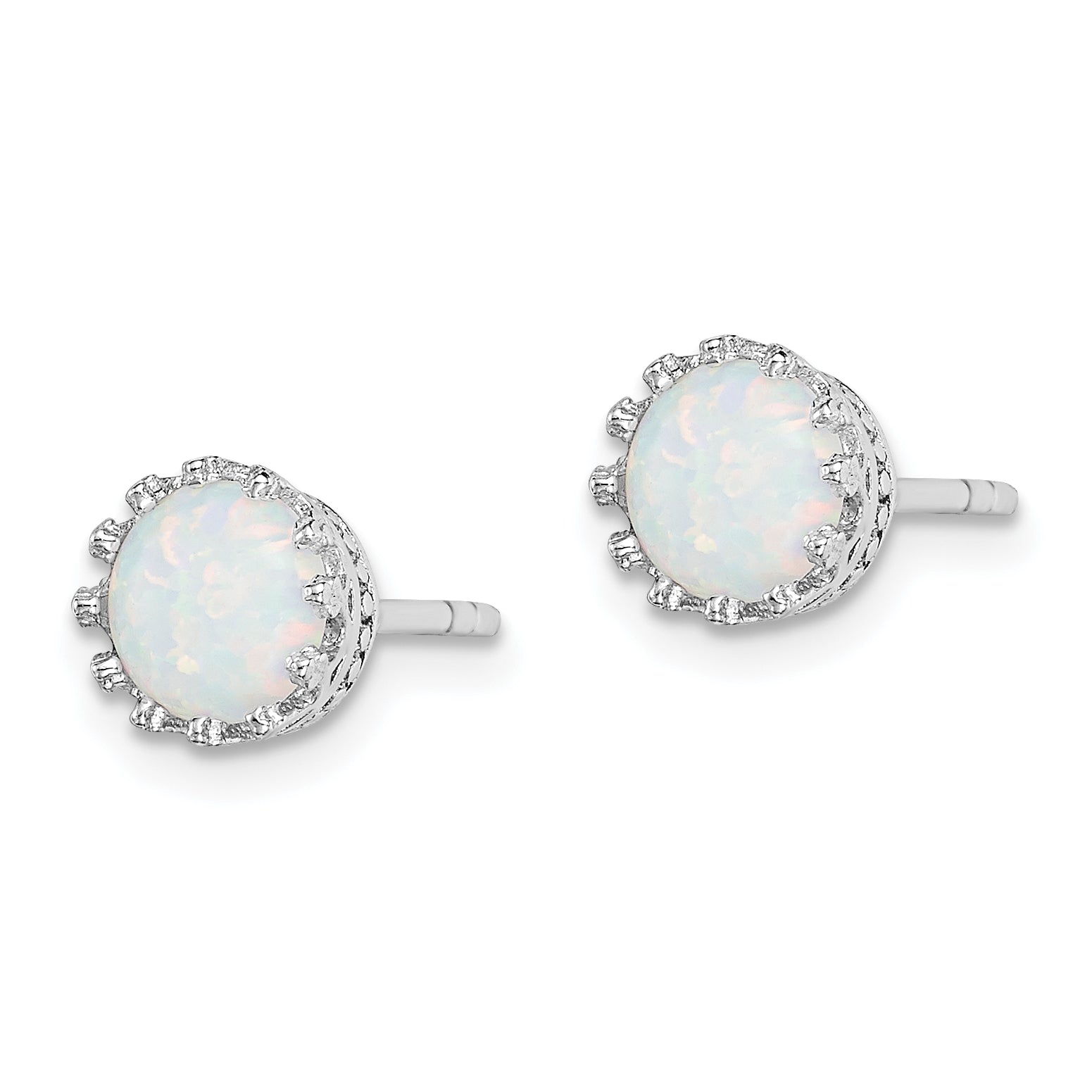 Sterling Silver Rhodium-plated 6mm Polished Created Opal Post Earrings Secondary image