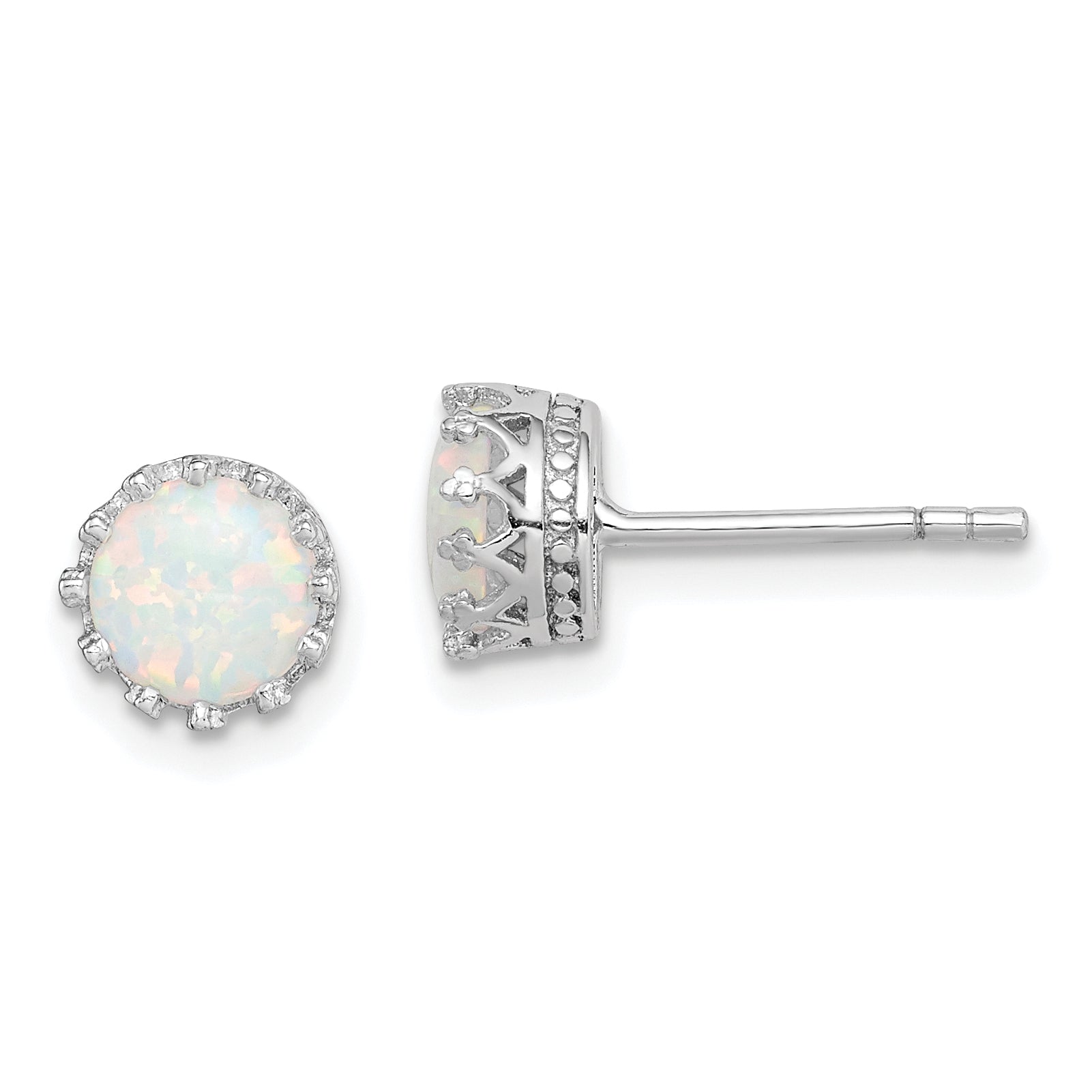 Sterling Silver Rhodium-plated 6mm Polished Created Opal Post Earrings Main image