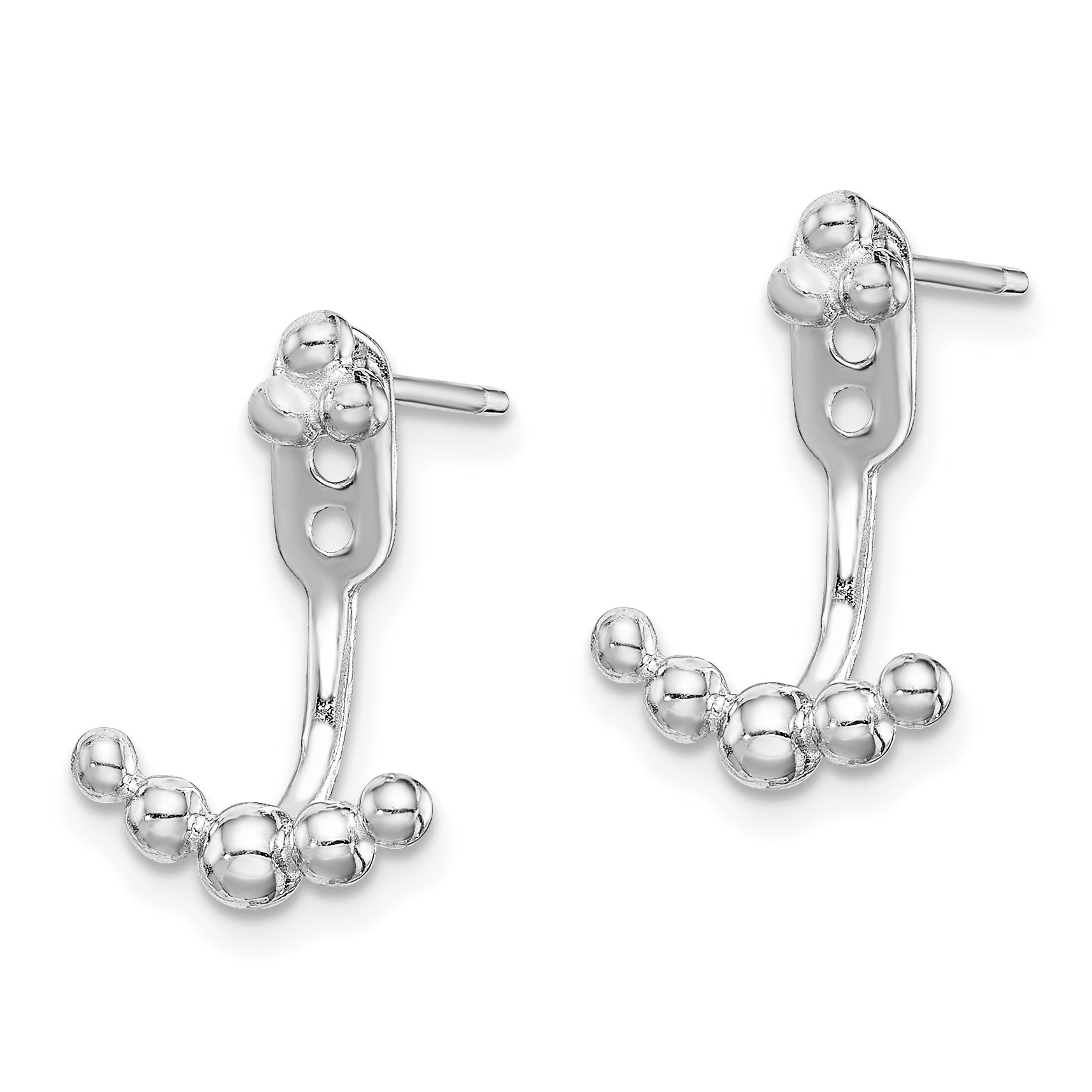 Sterling Silver RH-plated Beaded Dangle Jackets w/3-Bead Earrings