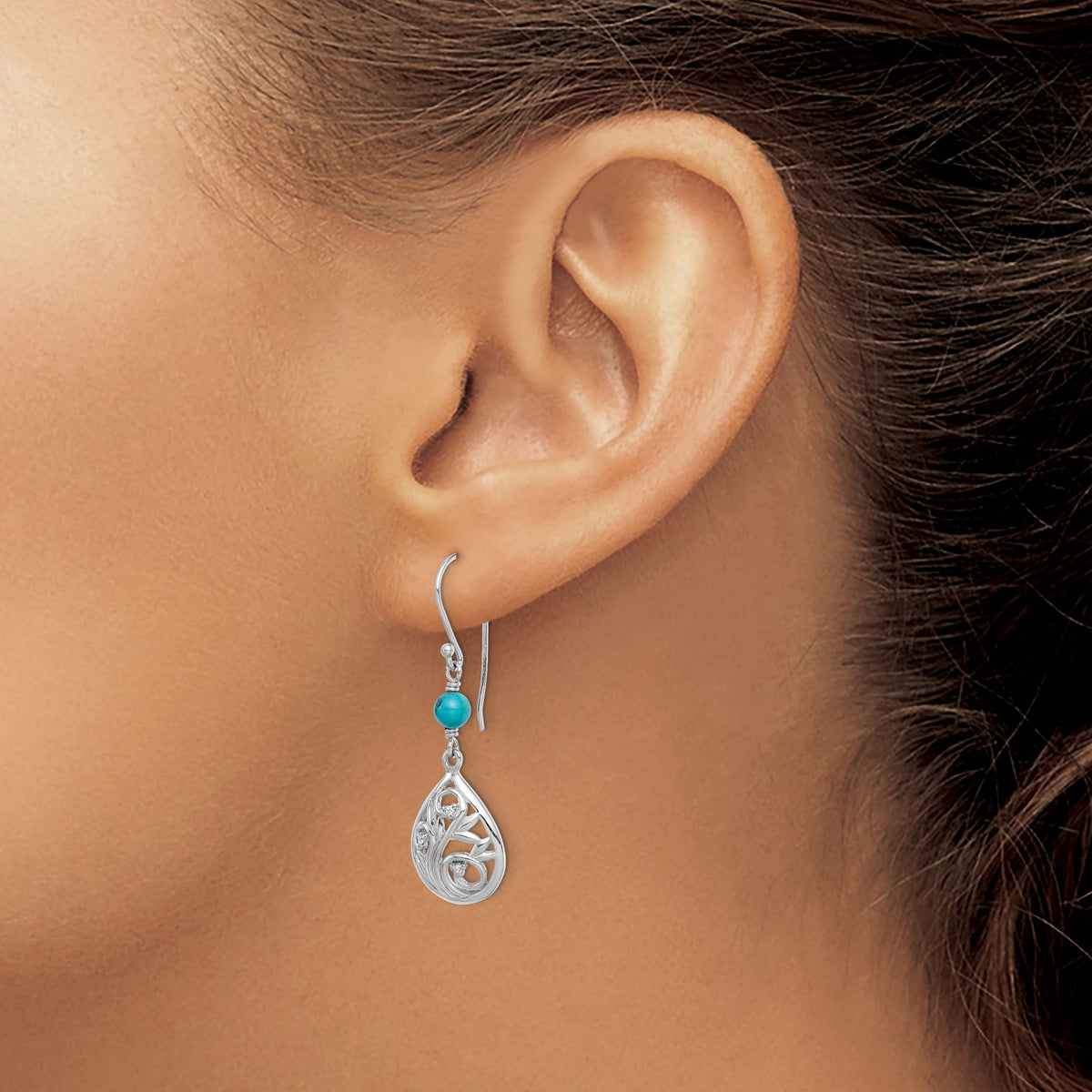 Cubic Zirconia Turquoise Teardrop Dangle Earrings in Sterling Silver - Sophia Jewelers