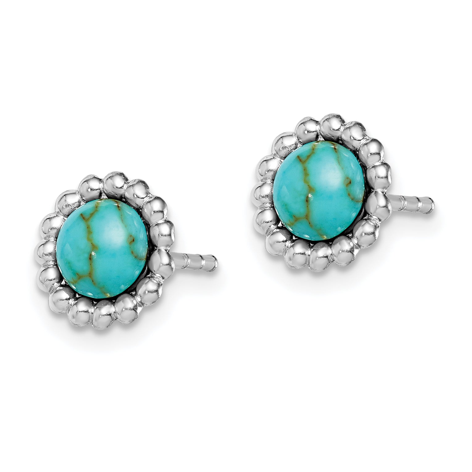 Sterling Silver Rhodium-plated Created Turquoise Post Earrings Secondary image